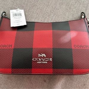 Coach cross body, brand new. Black/red plaid